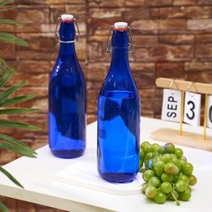 6 Pcs Cobalt Blue Glass Bottles 1 L/ 33.75 oz Decorative Wine