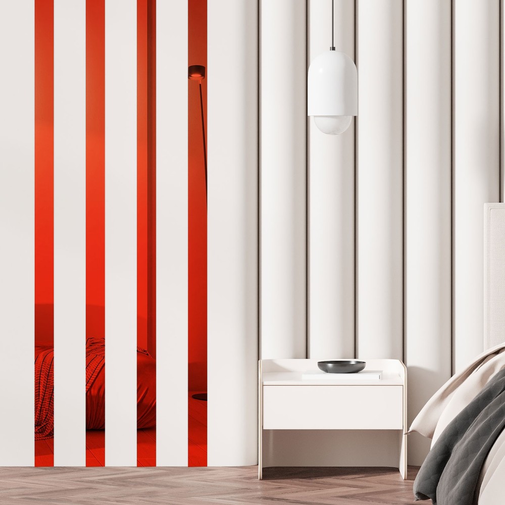 30 Pcs Striped Mirror Stickers, 1.97» x 11.8» Mirror Wall Stickers, Red