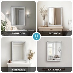 White Wood Effect Framed Wall Mirror, 20×30 Rectangle Mirror, Anti-desilverin…