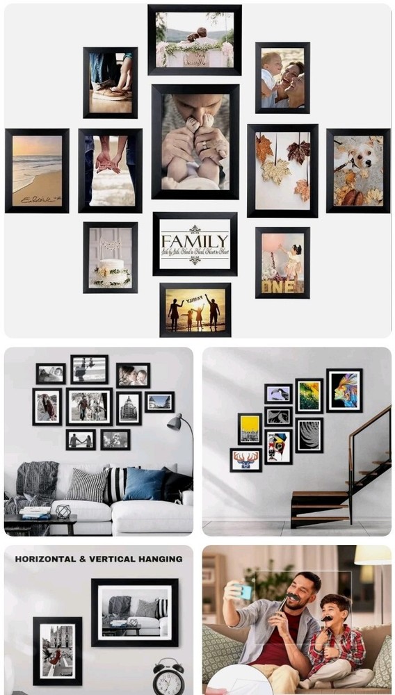 HAMITOR Rectangular Picture Frames Set for Wall Decor- 12 Pack Black