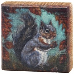 Primitives by Kathy Fall Squirrel Block Sign Woodland Decor Rustic Tier Tray