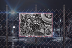 Car Engine in Monochrome Black and White Photo Art Print Poster 18×12