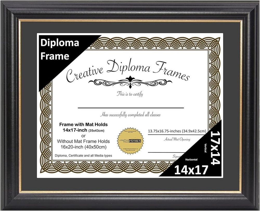 Creative Picture Frames 14″ X 17″ Rockefeller Black with Gold Rim Diploma Frame