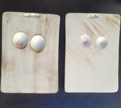 Set of 2 VIETRI ITALY Apples Pomegranate Fruit Rustic White Ceramic Wall Plaques