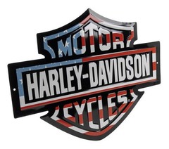 Harley-Davidson Americana Flag Bar & Shield Logo Metal Tin Sign, Black
