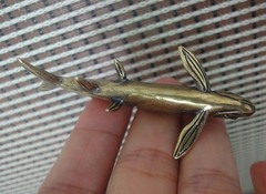 Solid Brass Barracuda Fish Figurine Bronze Color Sculpture for Home Decor