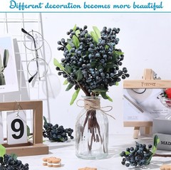 30 Pcs Artificial Blue Berry Stems Bulk, 9.8 Inch Faux Berry Picks with Green