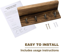 Rustic Key Holder for Wall, Farmhouse Wall Shelf with 4 Hooks, Wall Mounted Key