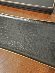 L’Objet Crocodile Rectangular Porcelain Tray 12″x6″ 24kt Gold Accent NEW In BOX