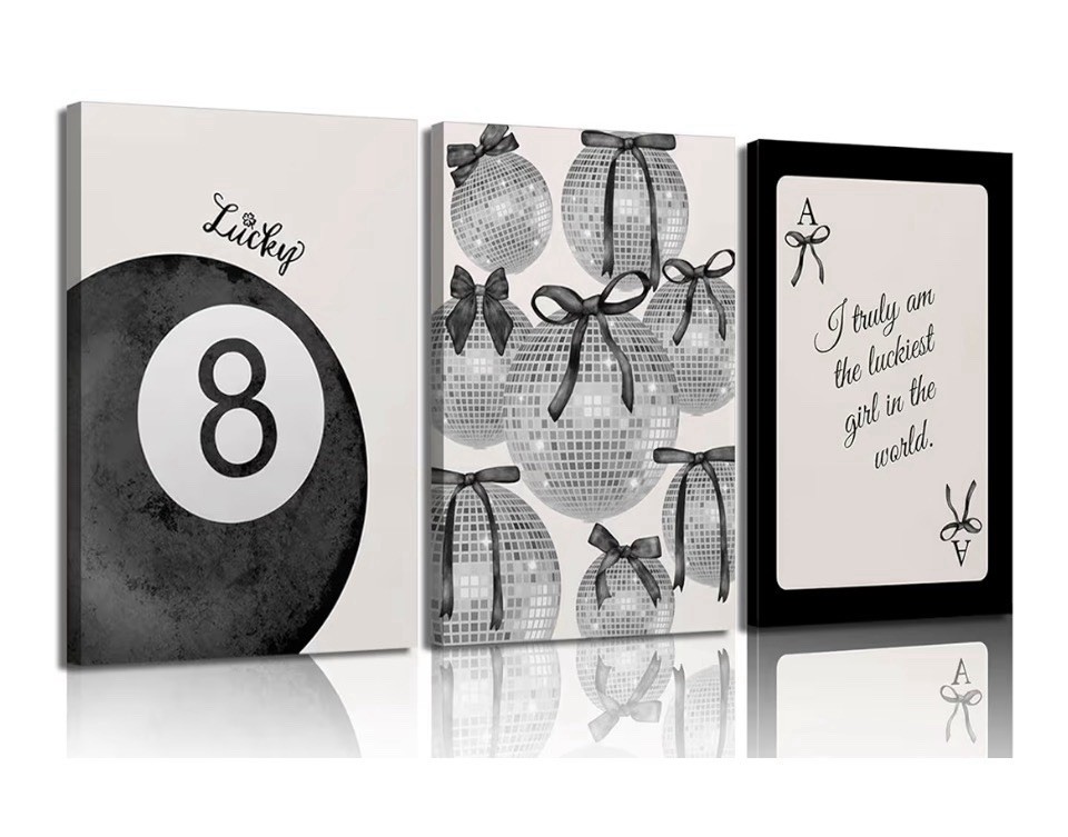3Pcs Trendy Black and White Preppy Canvas Wall Art
