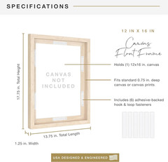 Canvas Float Frames 12X16 Frame, Natural Woodgrain for Finished Canvases, Vertic