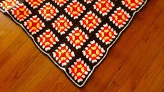 VTG 50X60 CROCHETED BROWN YELLOW ORANGE GRANNY SQUARE WOOL AFGHAN BLANKET THROW