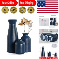 Elegant 3-Piece Ceramic Blue Vases Set – Bohemian Flower Decor for Home