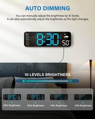 Digital Wall Clock, Digital Clock Large Display with Remote Control, Corded LED