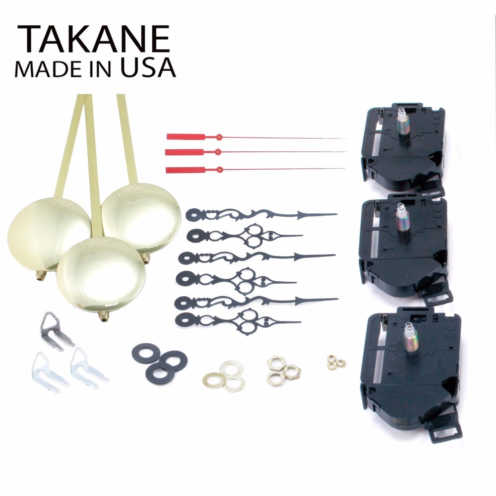 USA Takane Pendulum Clock Movements Kit and More, 1″ Shaft Length (Set of 3)