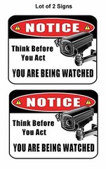 PCSCP 2 Count Notice Think Before You Act You are Being Watched 11 inch by 9.5 i