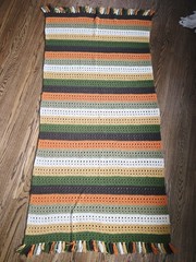 Handmade Striped Crochet Throw Blanket in Orange, Green, Brown & Cream 76″ x 39″