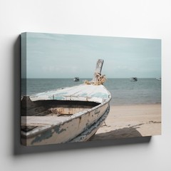 Rustic Old Boat on Beach Seashore Canvas Wall Art Coastal Ocean Print Decor