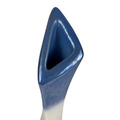 Bud Vase Gradient Blue White Iridescent Swirl Art Signed 12″ MCM Vintage NICE