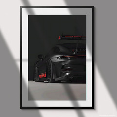 Black Porsche 911 GT3 RS Poster Dark Automotive Supercar Art Print