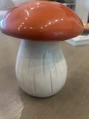 Large Ceramic Mushroom MCM Style Orange & Cream – 6 inches tall