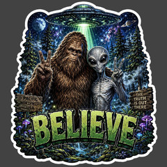 Bigfoot Sticker Vinyl Decal Believe Alien UFO Sasquatch Forest Mystery Art