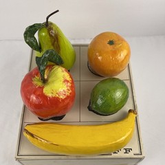 VTG Fruit Fantasy Papier Mache Fruit Made in Japan 5 Pc Set Original Box F30/148