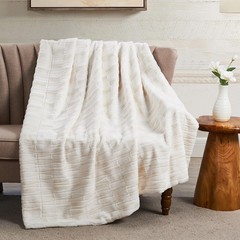 Luxury Fuzzy Leaf Pattern Faux Fur Throw Blanket Warm Cozy Blanket for Couch Bed