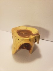 Carved Wood Round Catch-All Dish Bowl Stand Pedestal Freeform 6×4″ Asymmetrical