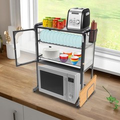 Table Standing Vertical Microwave Oven Rack Kitchen Storage Shelf Black