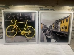 Yellow Bicycle and Canal street Abstract Canvas Framed Print Picture Wall Art