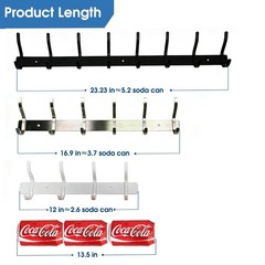 White Wall Hooks Heavy Duty, 17 Inch Coat Hooks Wall Mount with 6 Hooks,2 Pac…