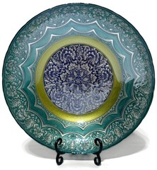 Topkapi Collection Turkish Hand Painted Art Glass Bowl 13″ Decorative Metal