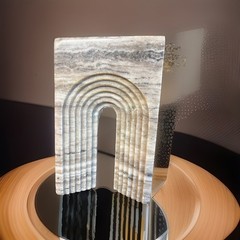 Benjara Keveny Tabletop Decor- Arch Sculpture Ridged Gray, Brown Marble- 11 Inch