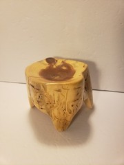 Carved Wood Round Catch-All Dish Bowl Stand Pedestal Freeform 6×4″ Asymmetrical