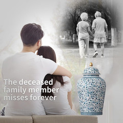 Blue Flowers Urn Adult Ashes – 11.6 Inches 200 Lb Ceramics Decorative Memorial L