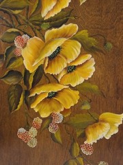 VTG 1981 Hand Painted Wooden Cutting Board Wall Decor Flower Design – Signed