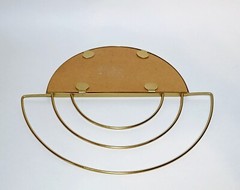 Vintage Art Deco Style Half Moon Gold Metal Framed Mirror Clean Lines Atomic MCM