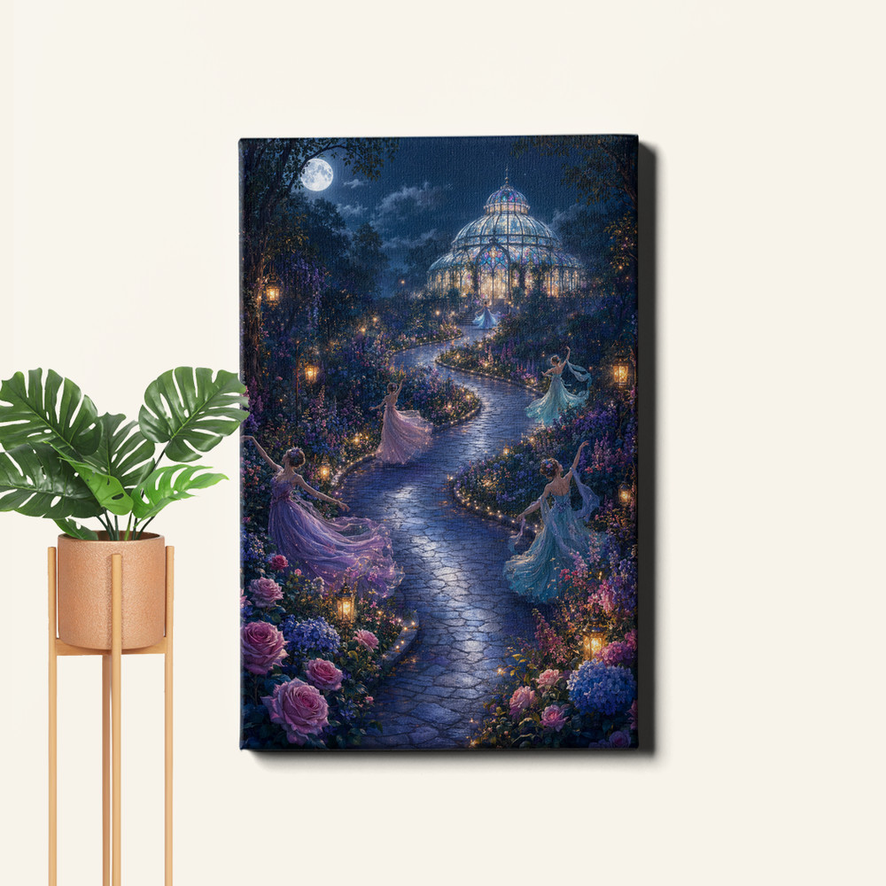 Fantasy Night Garden Conservatory Path Framed Wall Decor 16x24inch