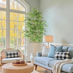 Tall UV Resistant Ficus Tree Artificial，8ft(96in Realistic Texture Potted Faux