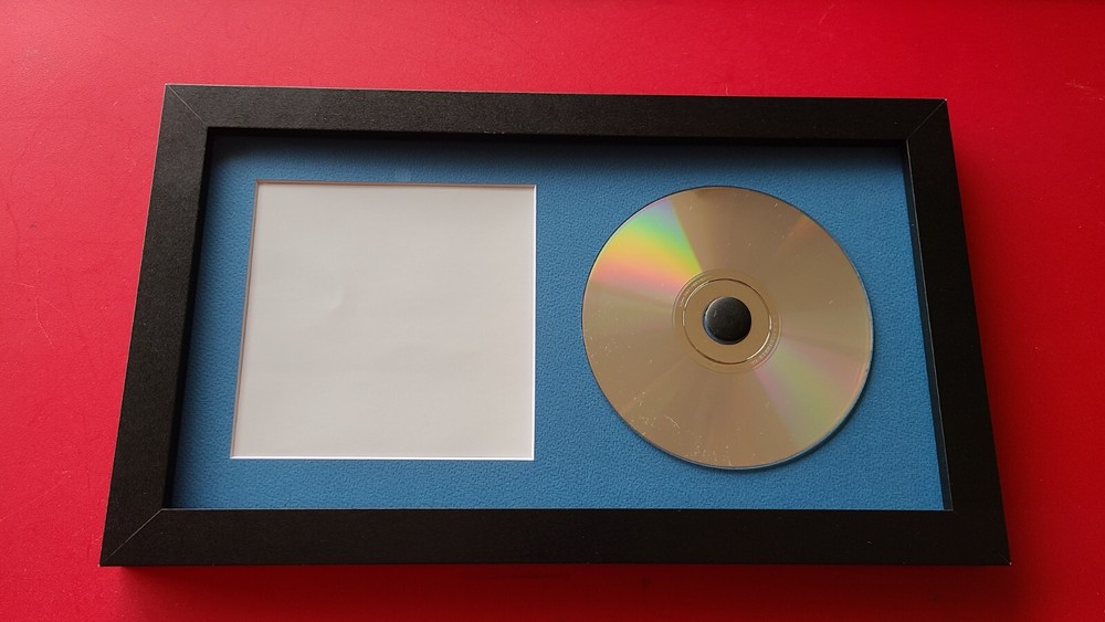 CD Display Frame , Blue Mat Glass Complete . 1″ Wide Black Frame 7″X12″