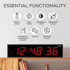 Ivation 24″ Large Digital Clock, 6-Level Brightness, LED Wall Clock, Red