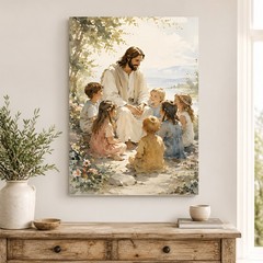 Jesus With Children Canvas Art Christian Religious Painting Sunlit Decor Gift