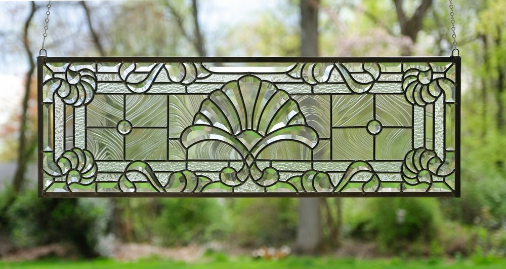 36″ x 12″ Stunning Handcrafted stained glass Clear Beveled window panel