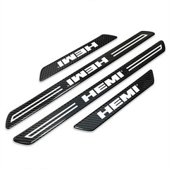 HEMI Logo Real Carbon Fiber 4 Pcs Door Sill Kick Plates