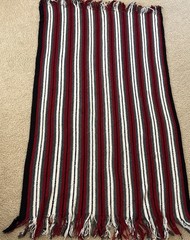 Hand Made Crochet Twin Bedspread Afgan Red White Black Silver Stripe
