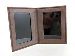 Bifold Frame MINI Holds Two 2×3″ Photos Leather Graphic Image Bi-fold Taupe