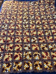 Crochet Granny Square Afghan Throw Blanket Handmade Fall Colors Scalloped 46×60