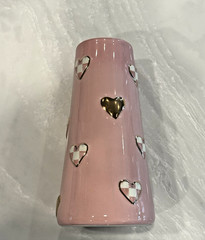 MacKenzie-Childs Rosy Check Short Heart Vase 20oz #41120-011 NIB