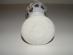 Floral Design Inlay White Marble Type Bud Vase, 8″ Tall, Age Unknown, pre-owned